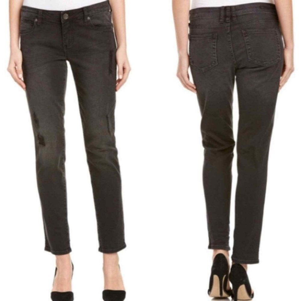 KUT from the Kloth Catherine Distressed Boyfriend Jeans - Black Wash - 10